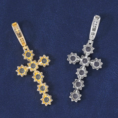 Trendy 925 Sterling Silver Flower Cross Pendant Jewelry Hip Hop VVS D Color Moissanite Diamond Pendant Necklace for Gift Wedding