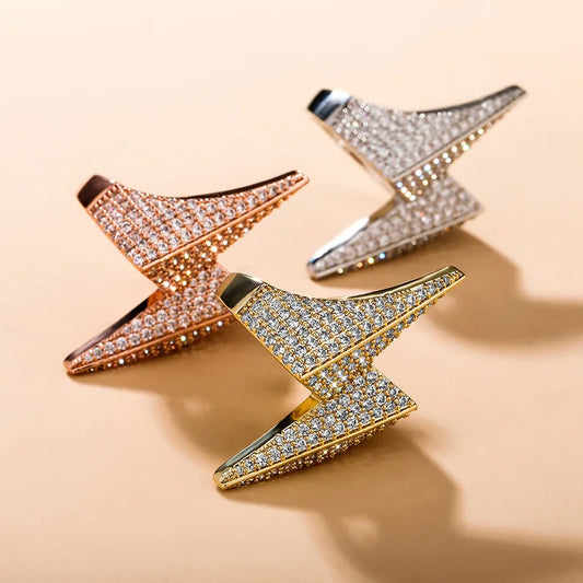 new design luxury gold iced out cubic zircon hip pop full diamond lightning finger rings