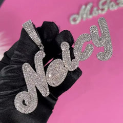 Hip Hop Jewelry Custom Brush Cursive Letter Two Tone Name Necklace Pendant Personalised Diamond Chain