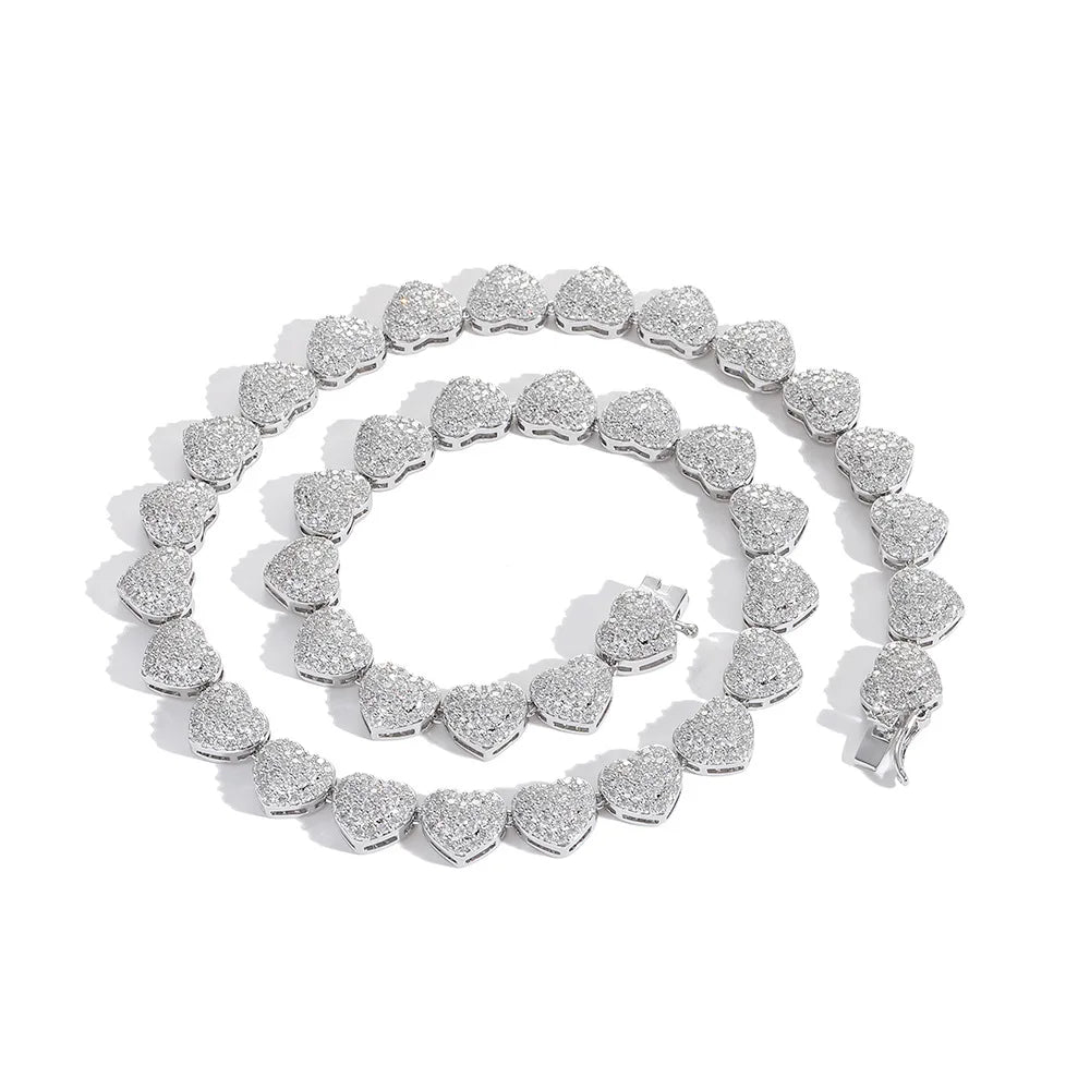 Fashion Jewelry 16'' 18'' Heart Tennis Necklace 18k Gold Plating  Brass and CZ  Iced Out Gold Sliver Jewelry Accessories