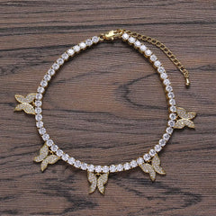 Ice Stone 8mm Pink Cuban Chain CZ Bling Hip Hop Butterfly Anklet Jewelry