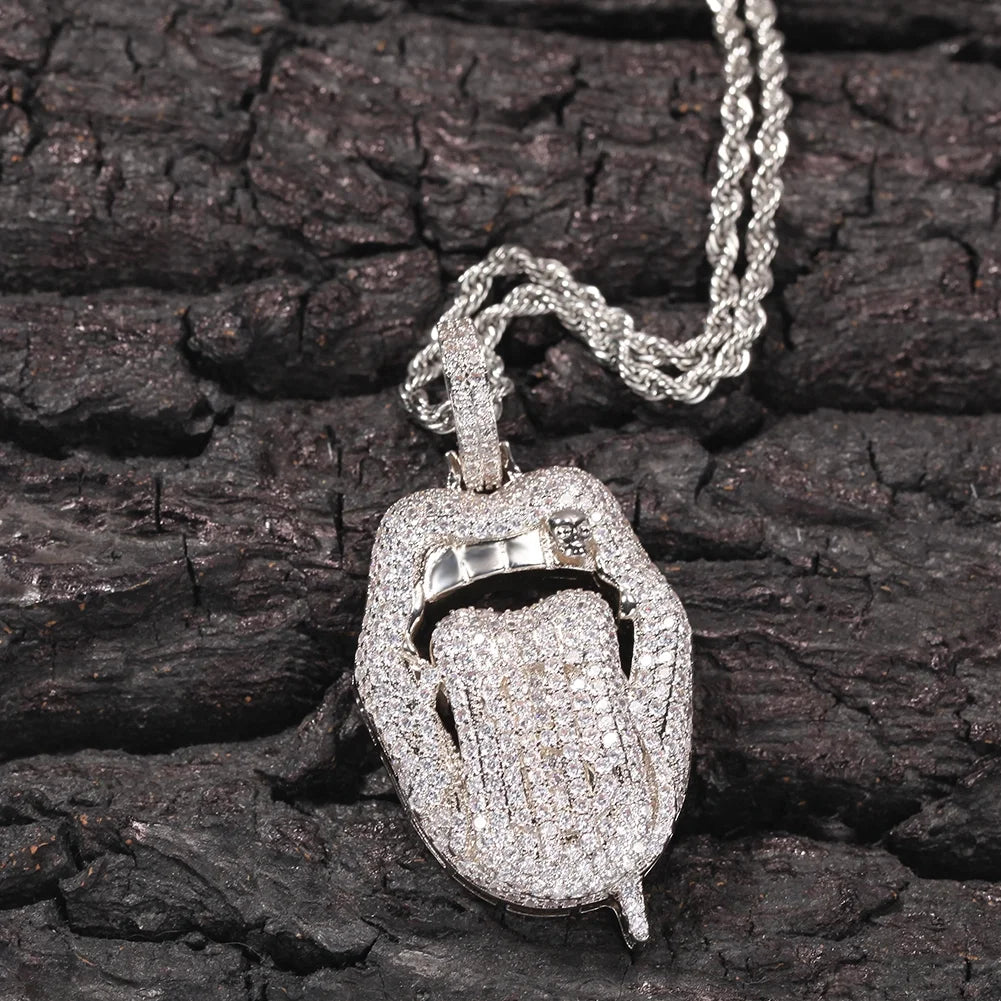 TOP ICY jewelry Open Mouth Tone Money Dollar lip Icy Pendant Necklace Rapper Jewelry Iced Out Tongue Pendant