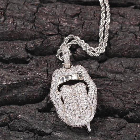 TOP ICY jewelry Open Mouth Tone Money Dollar lip Icy Pendant Necklace Rapper Jewelry Iced Out Tongue Pendant