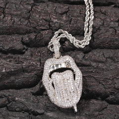 TOP ICY jewelry Open Mouth Tone Money Dollar lip Icy Pendant Necklace Rapper Jewelry Iced Out Tongue Pendant