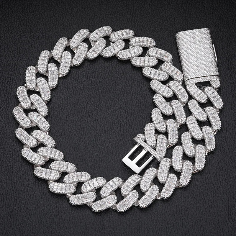 28MM Super Big Cuban Chain Baguette Diamond Cuban Link Chain Diamond Necklace Top Icy Hip Hop Jewelry