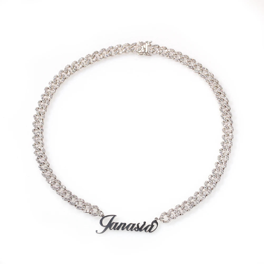 Christmas gifts Woman diamond necklace jewelry name tag tennis chain engraved custom cuban link name necklace personalised