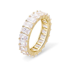 Manufacturer direct sale fashion jewelry baguette diamond shiny cz stone wedding rings 18k gold plated women iced rings