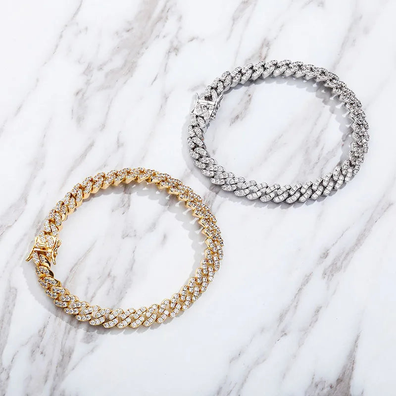 Ice Stone Hip Hop Gold Plated Women’s Anklet Figaro Cuban Chains Jewelry