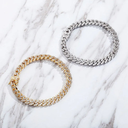 Ice Stone Hip Hop Gold Plated Women’s Anklet Figaro Cuban Chains Jewelry