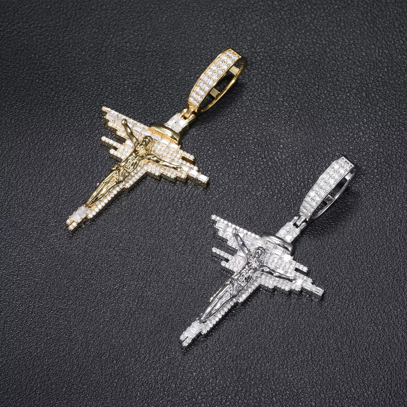 Real MOISSANITE Baguette Cross Pendant Iced Hip Hop Necklace Pass Real MOISSANITE Baguette Cross Pendant Iced Hip Hop Necklace Pass