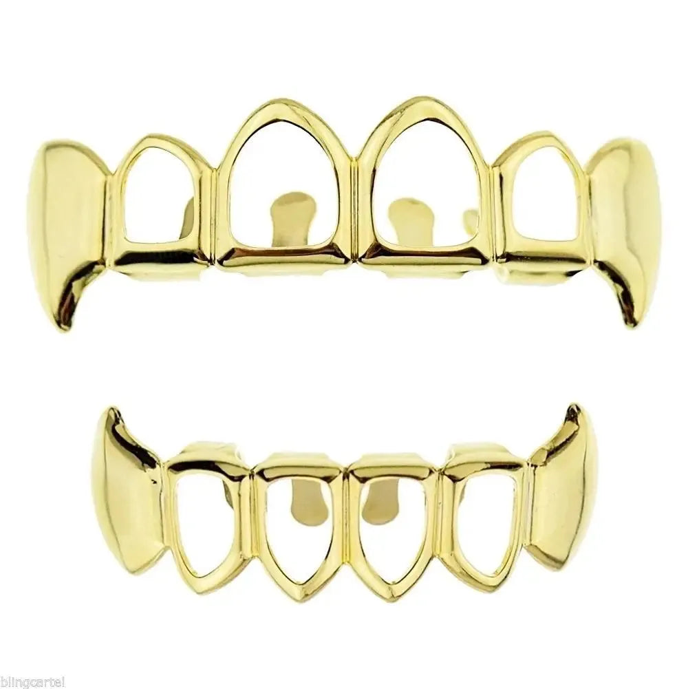 Hip Hop Teeth Grillz Set Silver Gold Tooth Top Bottom Punk False Dental Grills for Women Men Body Jewelry Cosplay Party