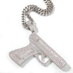 All lab diamond thick white gold 14k gold plating big siz gun bling bling iced out pendant necklace hip hop Pistol man necklace