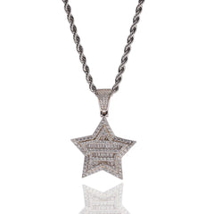 Copper brass 14k gold white gold thick plating AAA cubic zircon micro setting star five star pendant necklace iced out