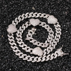 Ice Stone 8mm Heart Cuban Necklace Bracelet