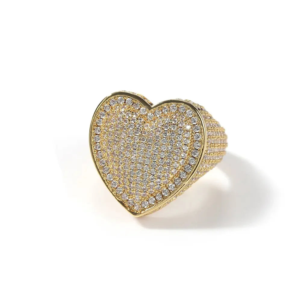 Top Icy Cute Heart Rings Collection Rings Jewelry  Women Iced Out Diamond Ring Brass 18K Gold Plated + 5A CZ Birthday Gift