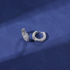 Ice Stone Round Zirconia Three Row Diamond Small Hoop Earrings