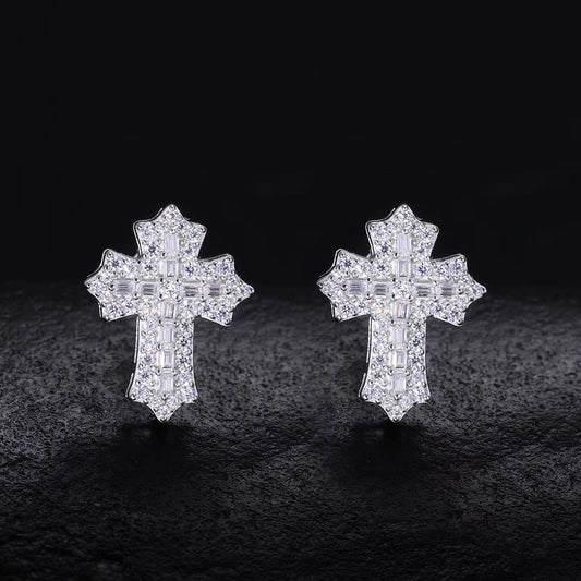 Ice Stone 2025 VVS D Moissanite Cross Earrings 925 Silver
