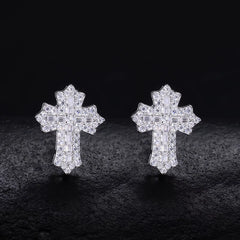 Ice Stone 2025 VVS D Moissanite Cross Earrings 925 Silver
