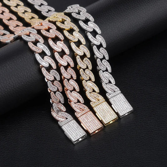 2020 New Launched Hip Hop 14mm Oval Shape Iced Out Cz 14k Gold Plating Rhodium Plating Cuban Link Chain for Women