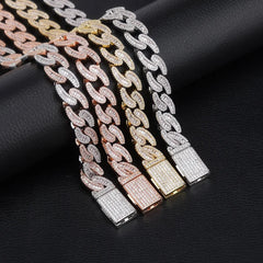 2020 New Launched Hip Hop 14mm Oval Shape Iced Out Cz 14k Gold Plating Rhodium Plating Cuban Link Chain for Women