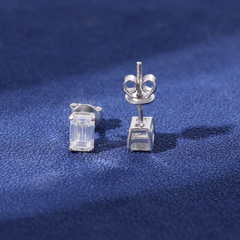Ice Stone Emerald Cut Moissanite Sterling Silver Earrings