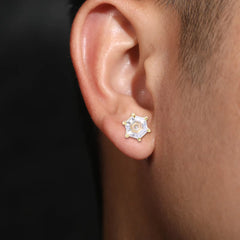 Ice Stone New Round Brilliant Cut Hexagon VVS Moissanite Stud Earrings