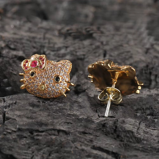 Ice Stone New Design Hellokitty Brass 18K Gold Plated Zircon Earrings