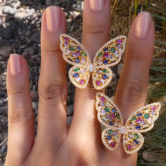 Luxury Crystal Adjustable Statement Butterfly Finger Rings silver gold plated earring rose gold butterfly bracelet