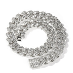 15mm INS Hot baguette Cz Round Cz Mix Paved Iced Out Women Cuban Chain Box Clasp New Fashion Luxury Women Cz Cuban Link Chain