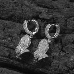 Ice Stone Christian Praying Hands Hoop Mini Cross Drop Earrings
