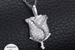 Moissanite 925 Sterling Silver Rose Pendant Iced Out Moissanite Pendant Pass Diamond Tester Silver Necklace  Women Jewelry