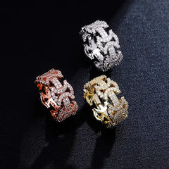 Ice Stone Hip Hop Real Gold Plated CZ Cuban Link Rings
