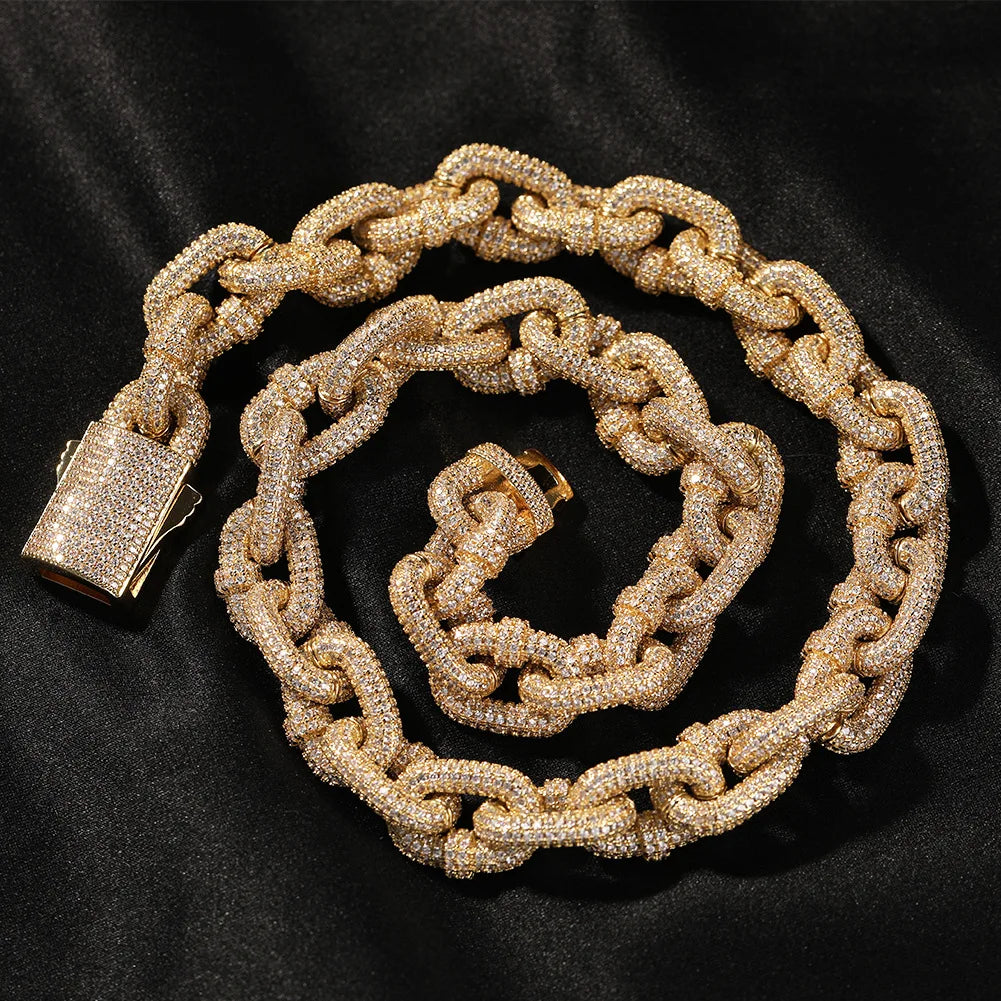 Top Icy 14mm Punk Style Iced Out Cuban Chain Brass 18K Gold Plated Hip Hop Jewelry for Men