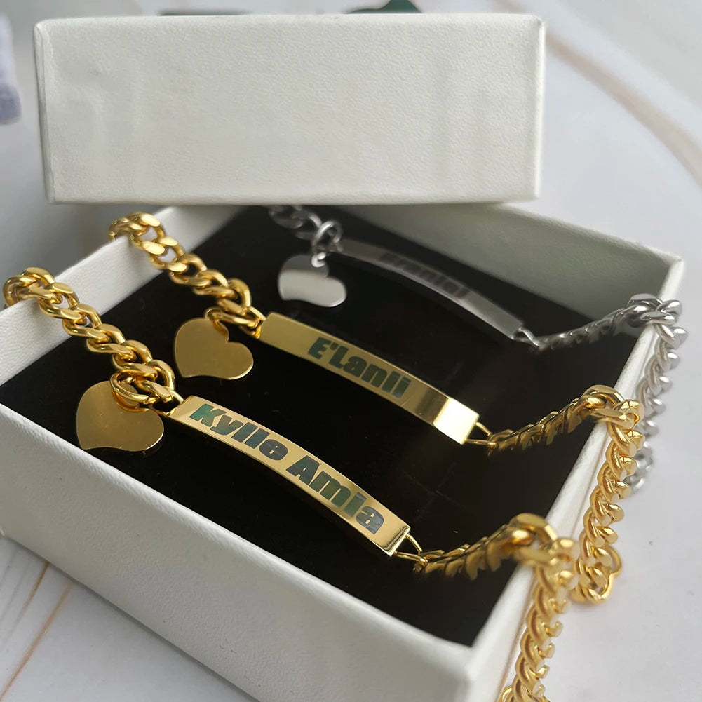 Ice Stone Personalized Baby Name Gold Bracelet