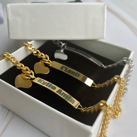 Ice Stone Personalized Baby Name Gold Bracelet