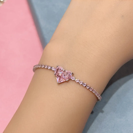 Ice Stone Iced Out Pink Heart Flower Butterfly Adjustable Tennis Bracelet