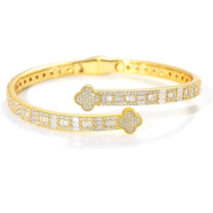 Luxury Accessories 925 Sterling Silver VVS Moissanite Diamond Bangle Trendy Four Leaf Clover Bracelet Jewelry for Women Men