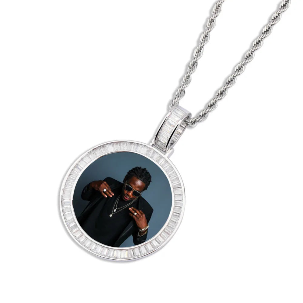 Fashion American Canada Mexico hiphop jewelry Photo Heart Medallions iced out Photo frame Cubic Zircon Necklace & Pendant