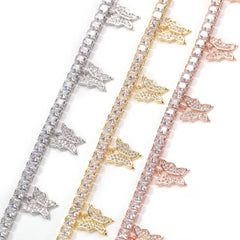 Ice Stone Hip Summer Diamond Crystal Butterfly Tennis Anklet