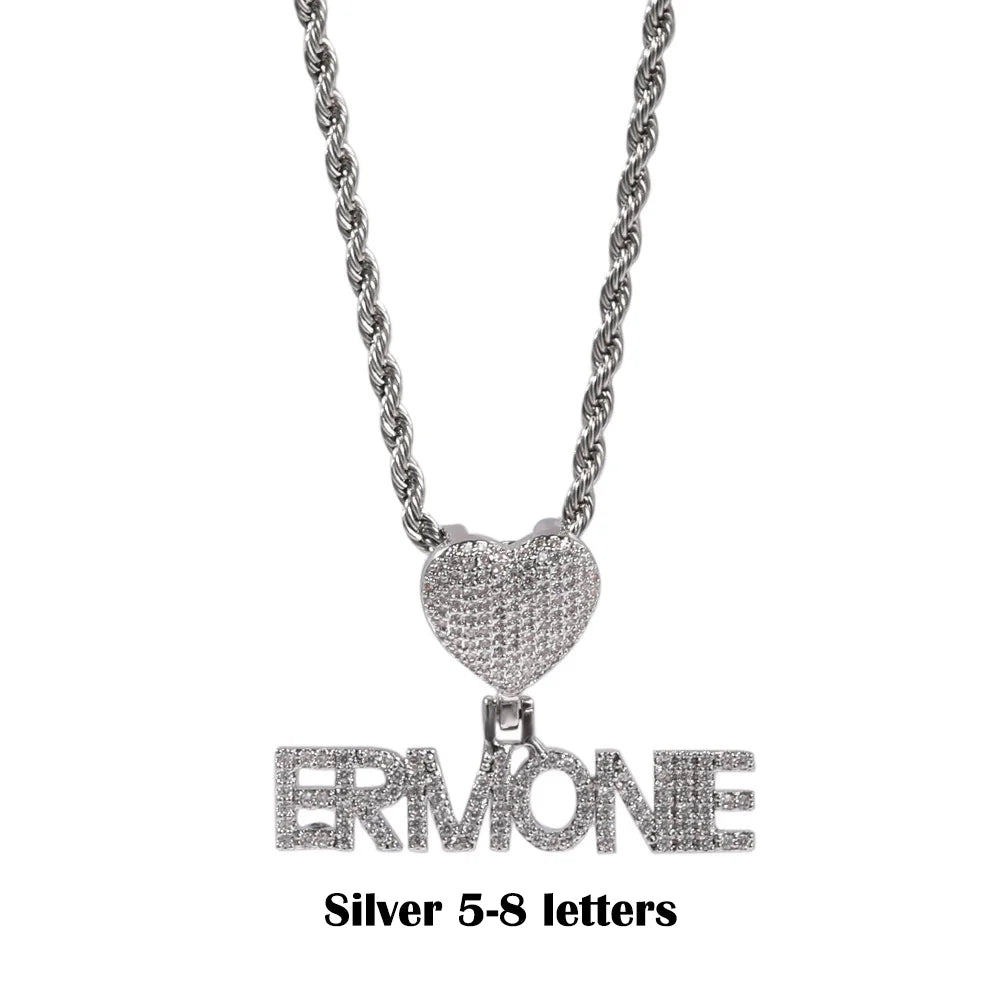 Ice Stone Mini Heart Custom Name Pendant