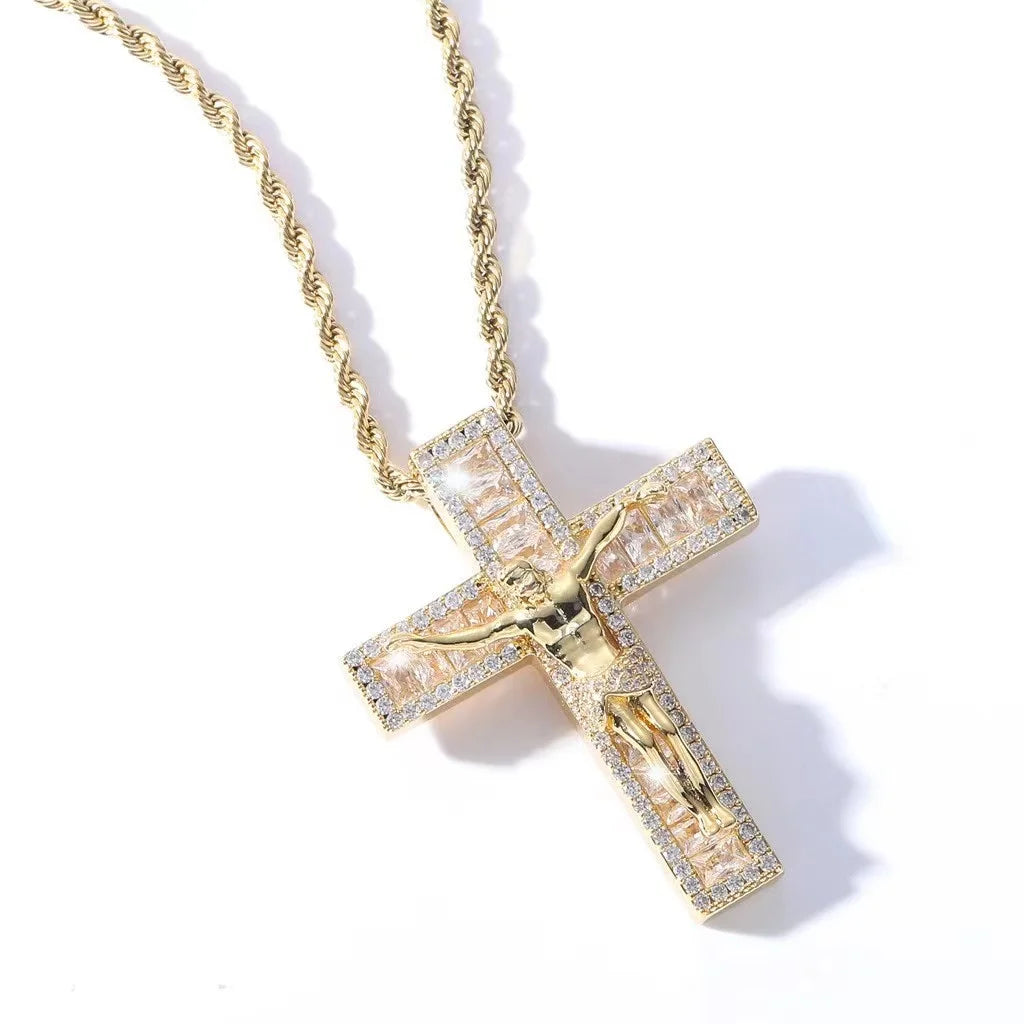 Top Icy Wholesale Christian Jesus Cross Pendant Necklace Diamond Religious Cross Pendant Necklace Jewelry
