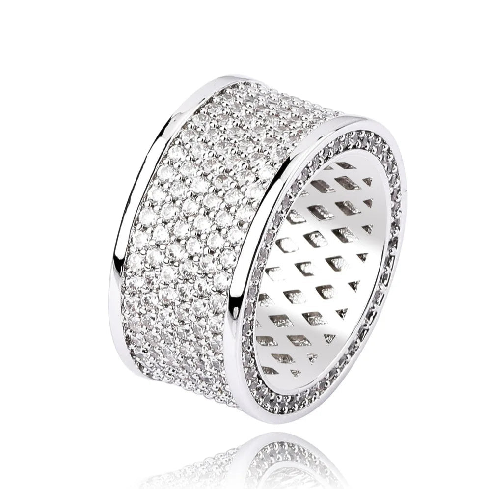 black silvery Iced Out Bling Ring Micro Pave Cubic Zircon Round Rings Hip Hop Rock Jewelry For Gifts Men And Women