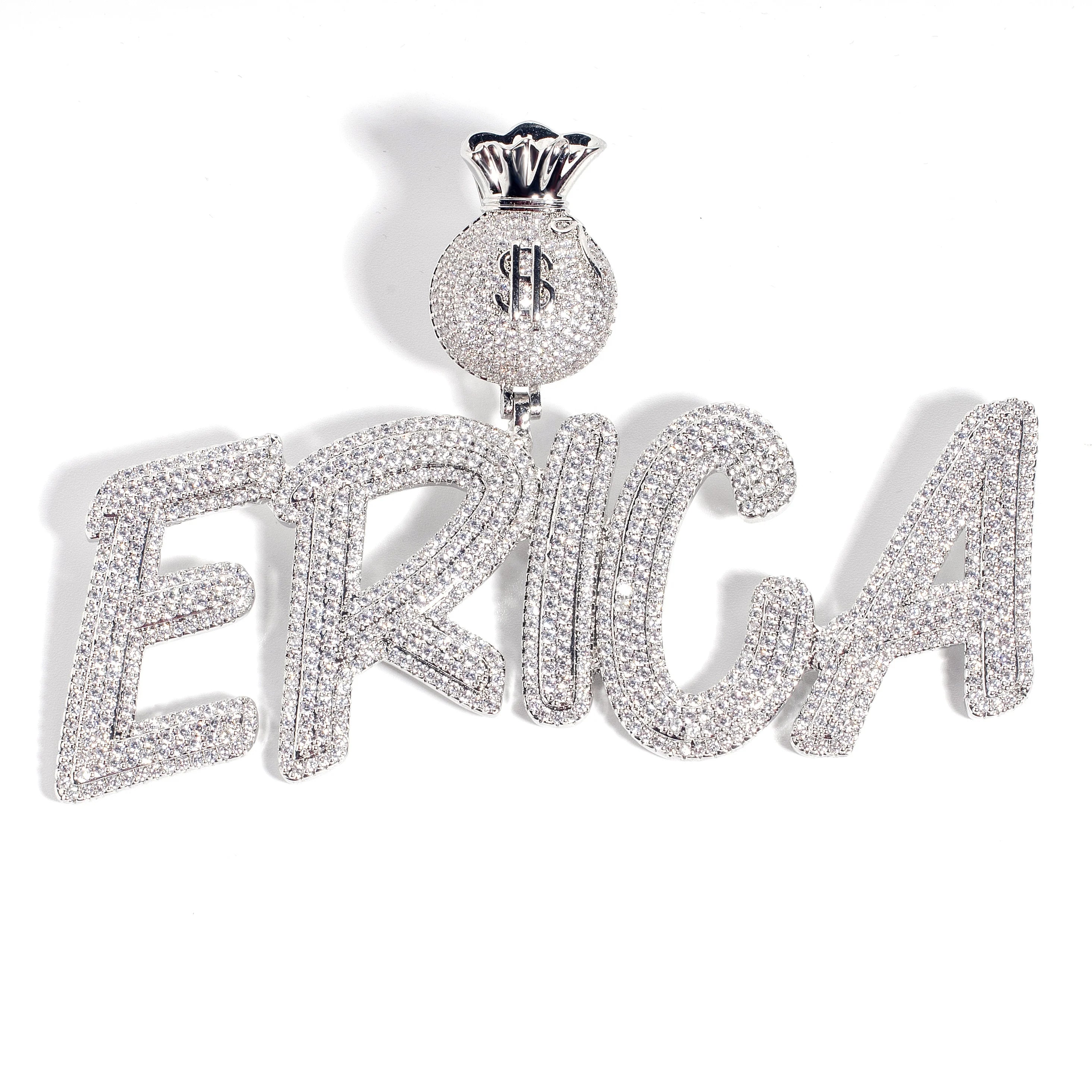 Money Bag Bail Custom Name Pendant Personalized Necklace INS Iced Out Hip Hop CZ 18K Gold Plated Custom Chain