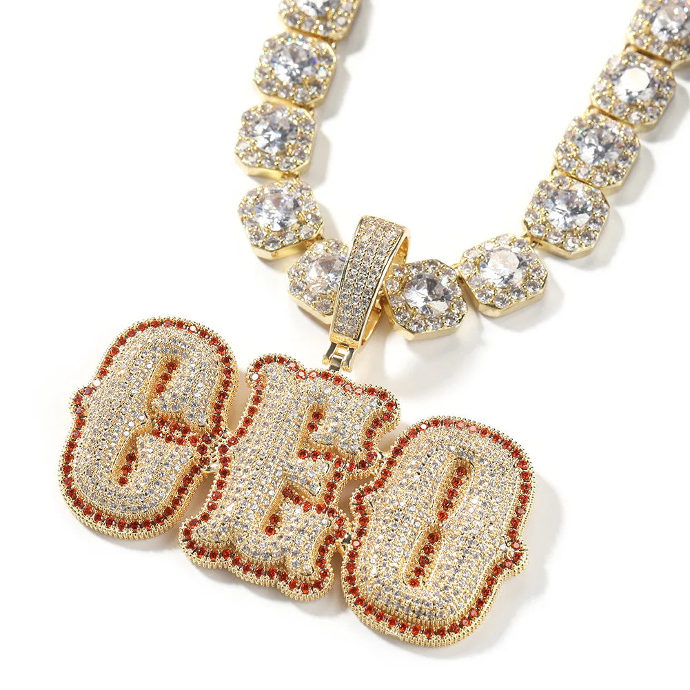 TOP ICY Big Size Punk Style Name Pendant Two Tone Name  Necklace Hip Hop Name Necklace Personalised