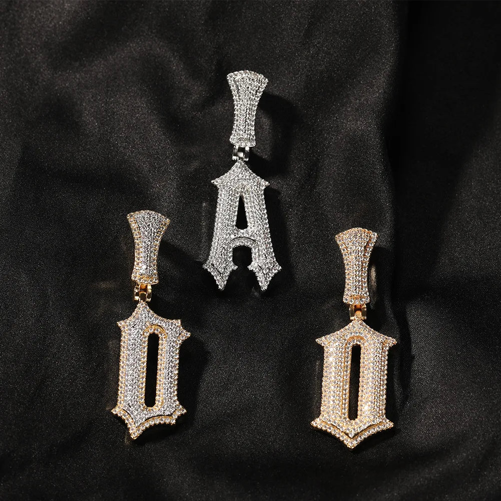 Wholesale Retro Style Initial Letter A-Z Pendant Necklace Hip Hop Initial Letter A-Z Necklace  with Cuban Chain Tennis Chain