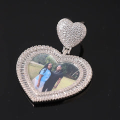 Ice Stone Bling Bling Custom Photo Baguette CZ Heart Pendant