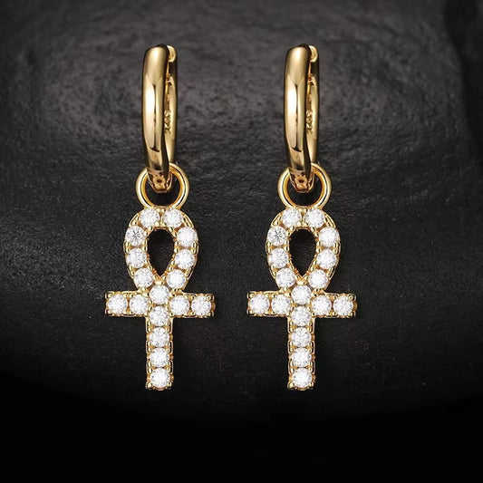 Moissanite Earring Iced Out VVS Diamond Cross Hoop Hip Hop 925 Sterling Silver Cross Earrings for Women Men