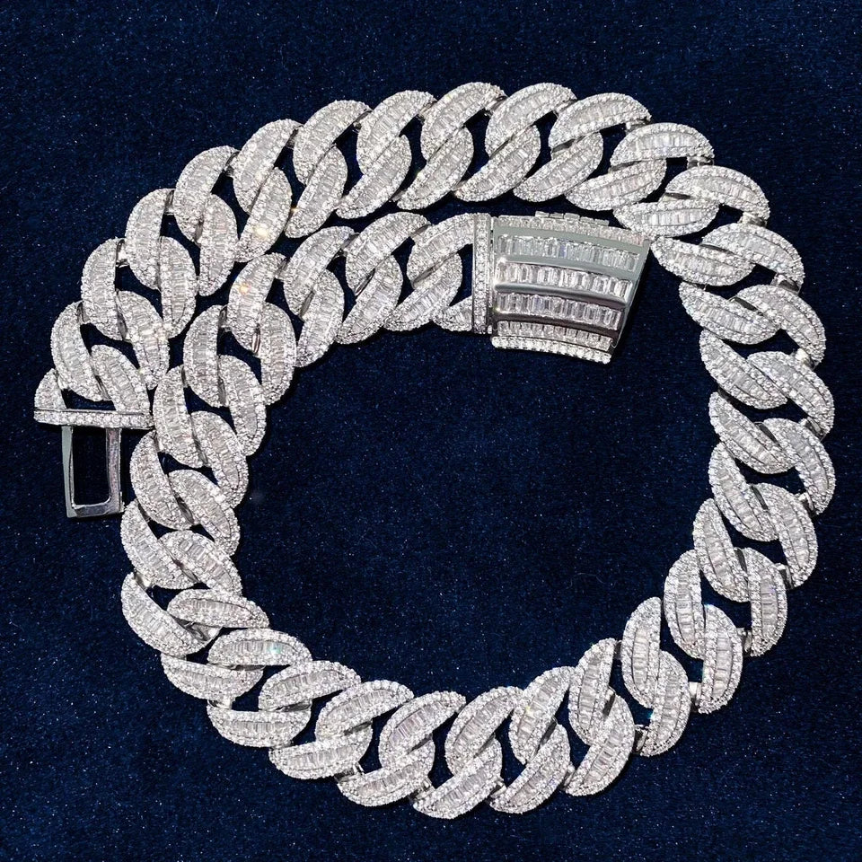 Iced Out 18mm Big Baguette Cuban Chain 5A Cubic Zircon Safty Clasp INS Hot Sale Miami Cuban Link Chain Hip Hop Jewelry