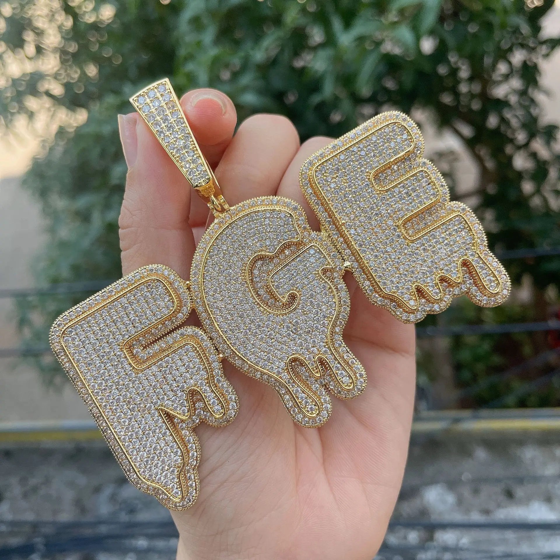 Hip Hop jewelry water drop double layer super icy 18k gold big name number necklace rapper rock necklace jewelry for man