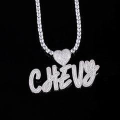 Hip Hop Women  Custom Letter Pendant Name Necklace Logo Iced Out Bling Personalised Heart Necklace Charm Christmas Gift